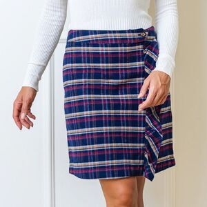 Hope & Henry Navy Blue Plaid 100% Organic Cotton Flannel Side Ruffle Mini Skirt